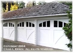 Copyrighted Custom Garage Door.  Choose  the opening style that meets your garage  door requirements:  Roll-up in sections,  Swing-out, Swing-in, Slide, or Fold for  your carriage house garage doors. 